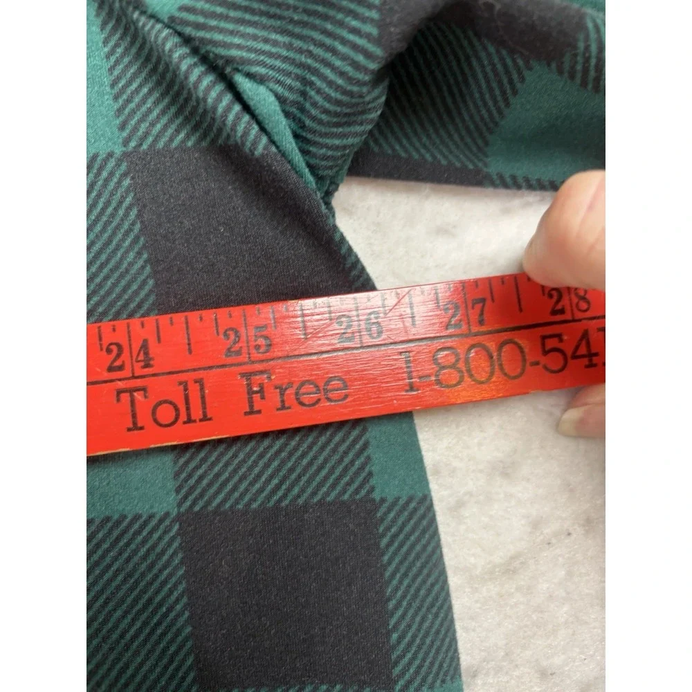 Woman Within 1X Buffalo Plaid Check Shirt Half Button Green/Black Long Sleeve